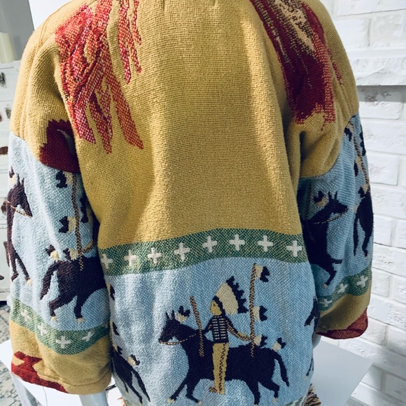 E. Clair Designs vintage fringe woven cotton slouch jacket. Made in Texas - Picture 2 of 12